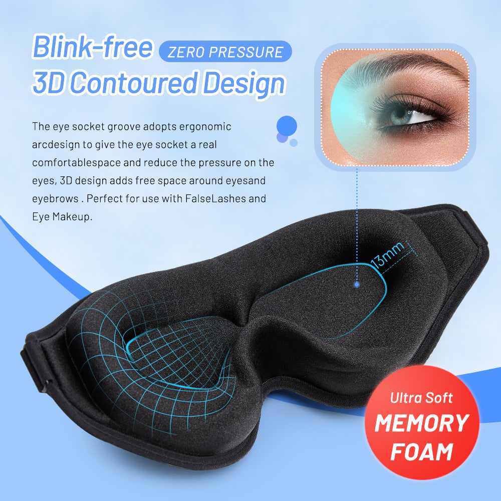 3D Memory Foam Sleep Mask – Total Blackout, Zero Eye Pressure